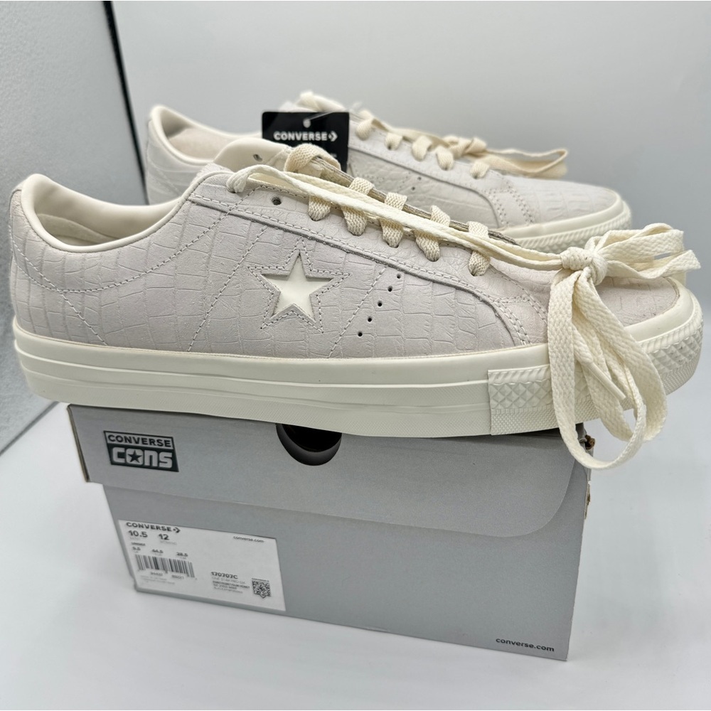 NWT Converse One Star Pro OX Egret Grey Sneakers Croc Embossed Leather UNISEX